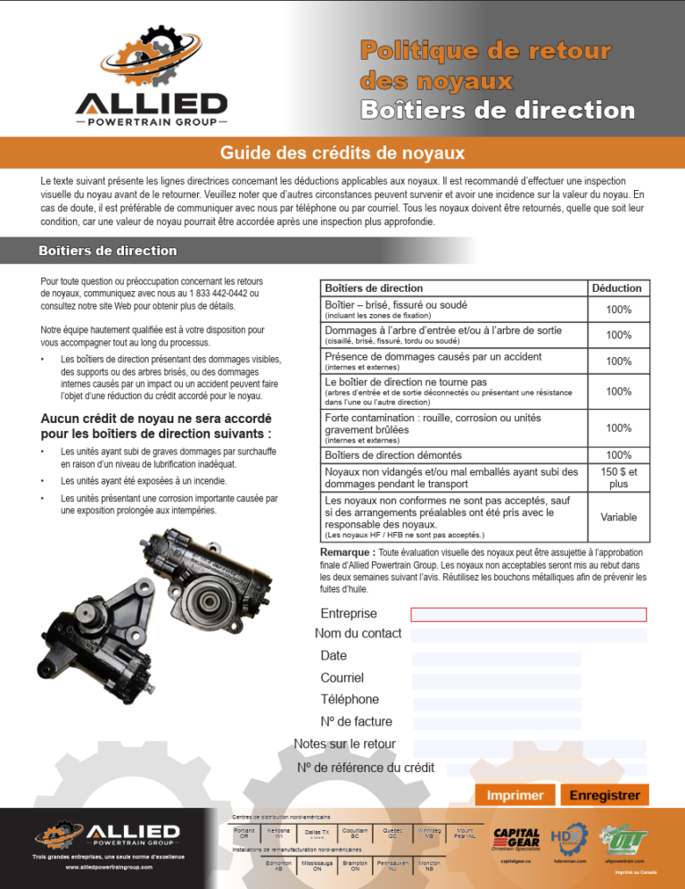 Core Policy Steering Gears - FR